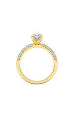 Load image into Gallery viewer, 1.5CTW Pear Shaped Lab Grown Diamond (F/VS) Three Row Micro Pave Engagement Ring in 14K Gold
