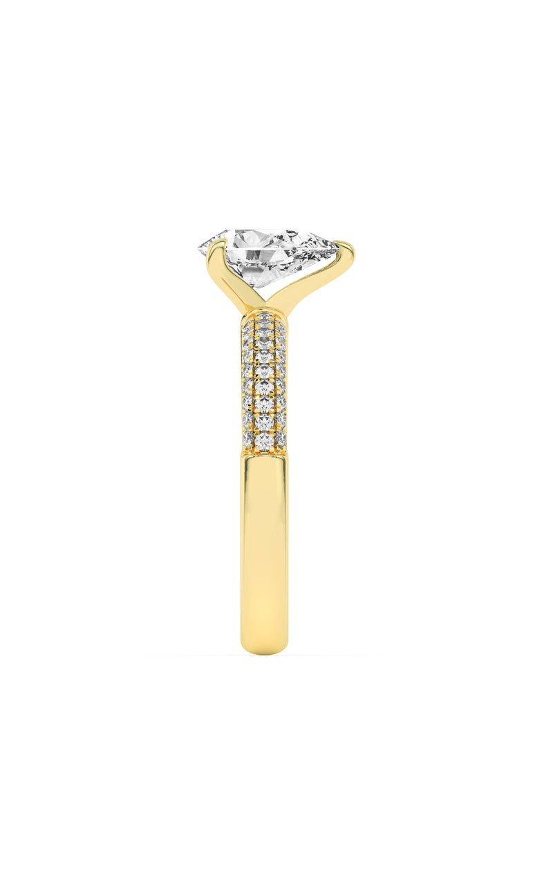 1.5CTW Pear Shaped Lab Grown Diamond (F/VS) Three Row Micro Pave Engagement Ring in 14K Gold