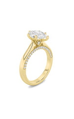 Load image into Gallery viewer, 2CTW Pear Shaped Lab Grown Diamond (F/VS) Tulip Motif Accented Engagement Ring in 14K Gold
