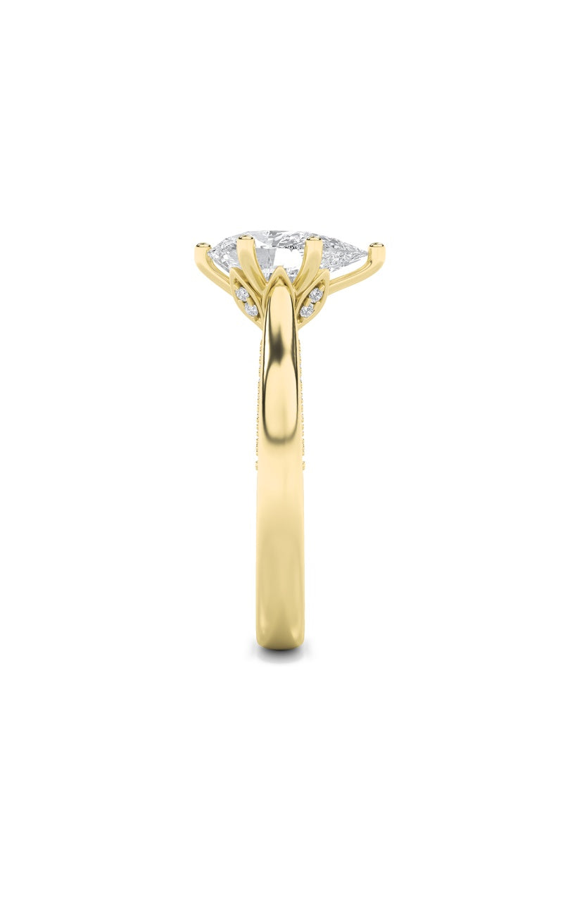 2CTW Pear Shaped Lab Grown Diamond (F/VS) Tulip Motif Accented Engagement Ring in 14K Gold