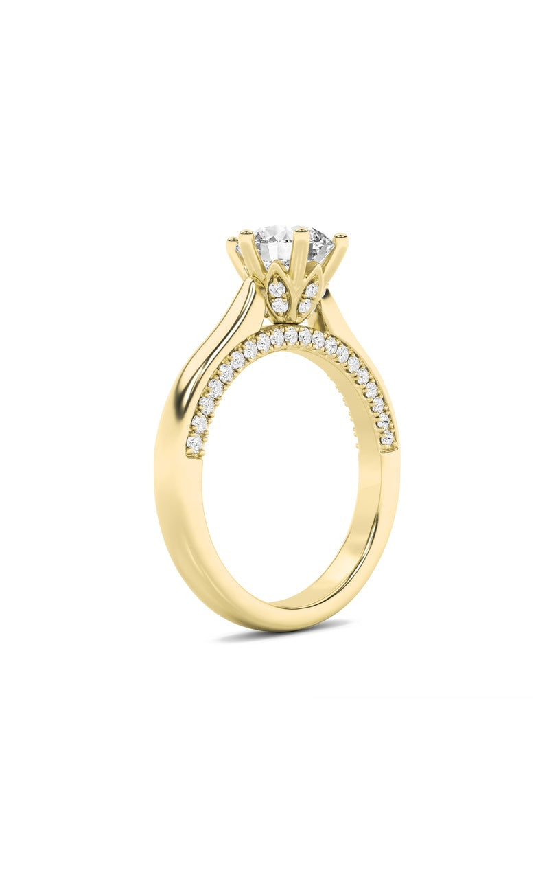 2CTW Round Shaped Lab Grown Diamond (F/VS) Tulip Motif Accented Engagement Ring in 14K Gold