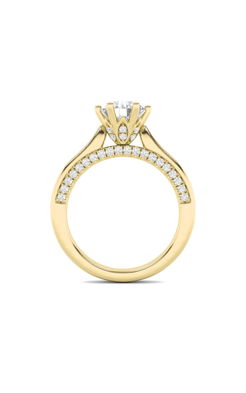 2CTW Round Shaped Lab Grown Diamond (F/VS) Tulip Motif Accented Engagement Ring in 14K Gold