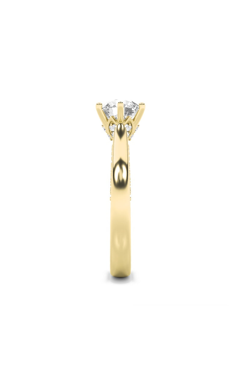 2CTW Round Shaped Lab Grown Diamond (F/VS) Tulip Motif Accented Engagement Ring in 14K Gold