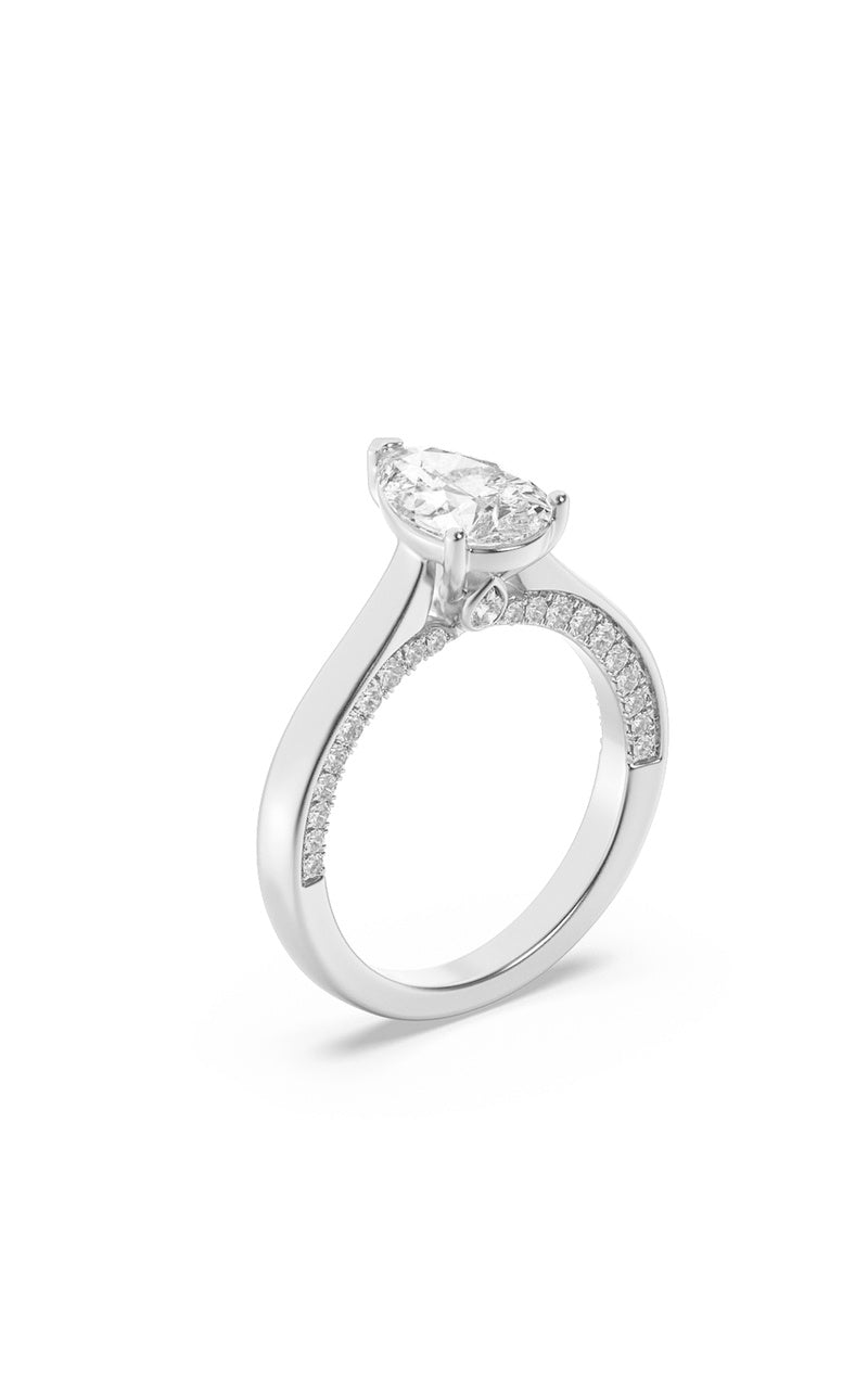 2CTW Pear Shaped Lab Grown Diamond (F/VS) Accented Bridge Shank Engagement Ring in 14K Gold