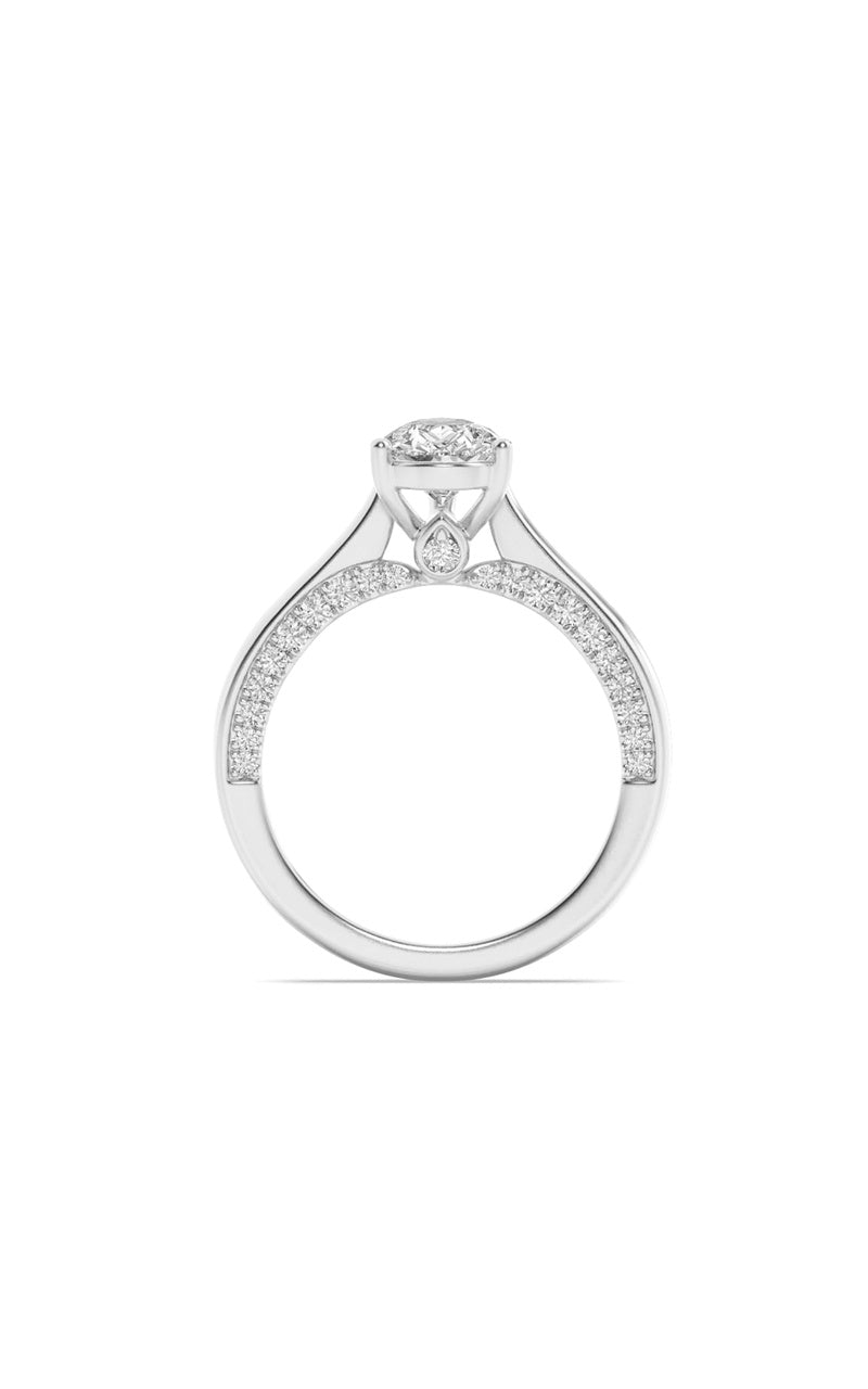 2CTW Pear Shaped Lab Grown Diamond (F/VS) Accented Bridge Shank Engagement Ring in 14K Gold