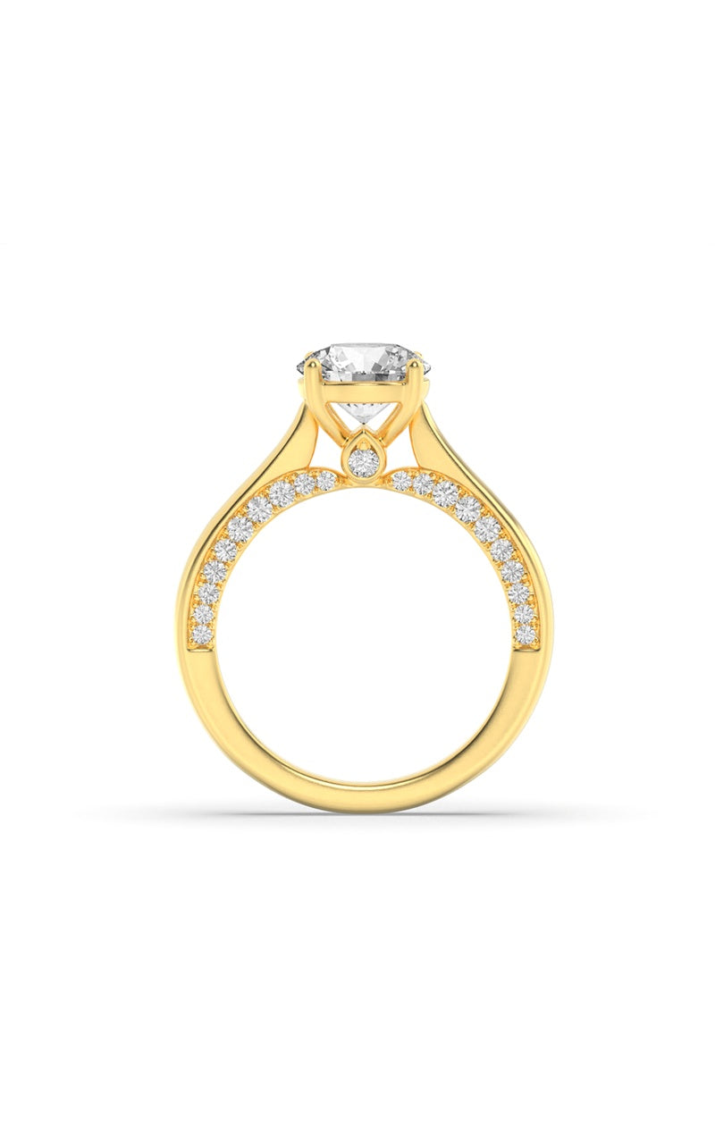 2CTW Round Shaped Lab Grown Diamond (F/VS) Accented Bridge Shank Engagement Ring in 14K Gold