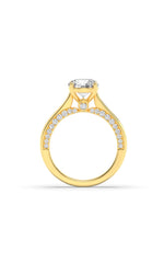 Load image into Gallery viewer, 2CTW Round Shaped Lab Grown Diamond (F/VS) Accented Bridge Shank Engagement Ring in 14K Gold
