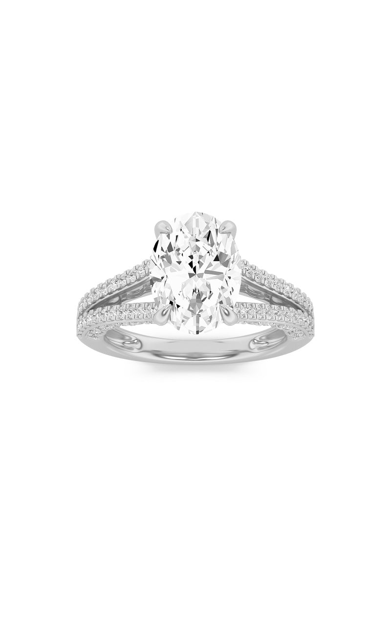 2CTW Oval Shaped Lab Grown Diamond (F/VS) Split Shank Accented Engagement Ring in 14K Gold