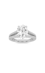 Load image into Gallery viewer, 2CTW Oval Shaped Lab Grown Diamond (F/VS) Split Shank Accented Engagement Ring in 14K Gold
