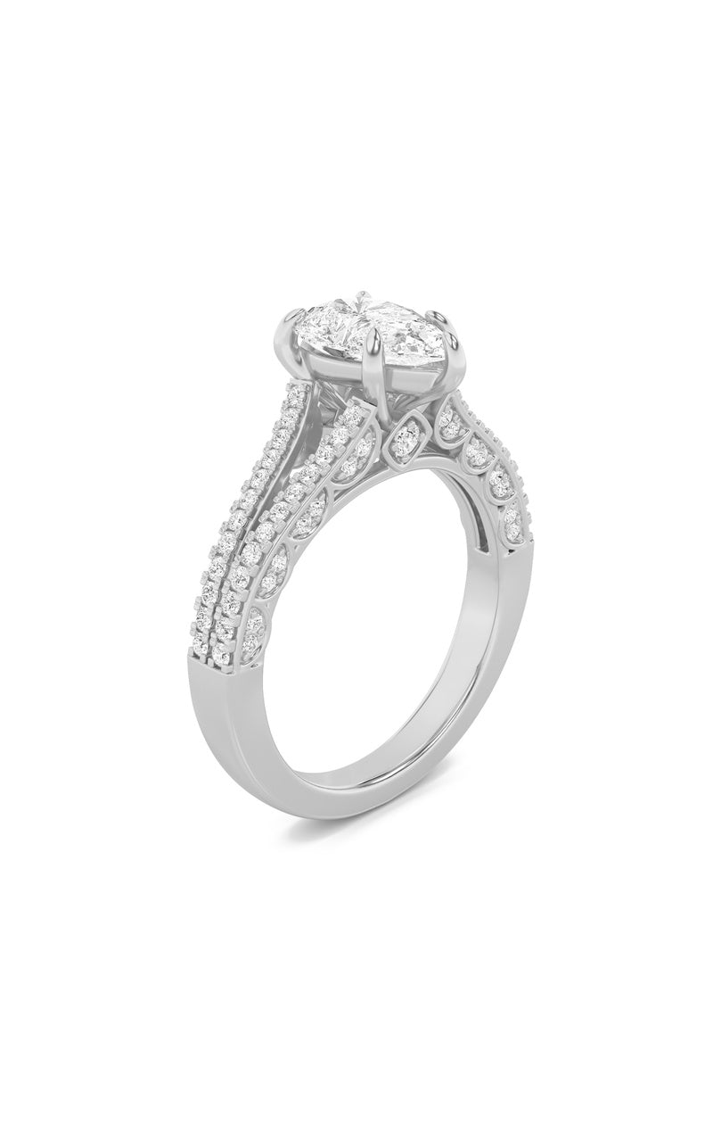 2CTW Pear Shaped Lab Grown Diamond (F/VS) Split Shank Accented Engagement Ring in 14K Gold