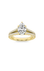 Load image into Gallery viewer, 2CTW Pear Shaped Lab Grown Diamond (F/VS) Split Shank Accented Engagement Ring in 14K Gold

