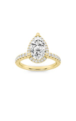 Load image into Gallery viewer, 2CTW Pear Shaped Lab Grown Diamond (F/VS) Halo Accented Engagement Ring in 14K Gold
