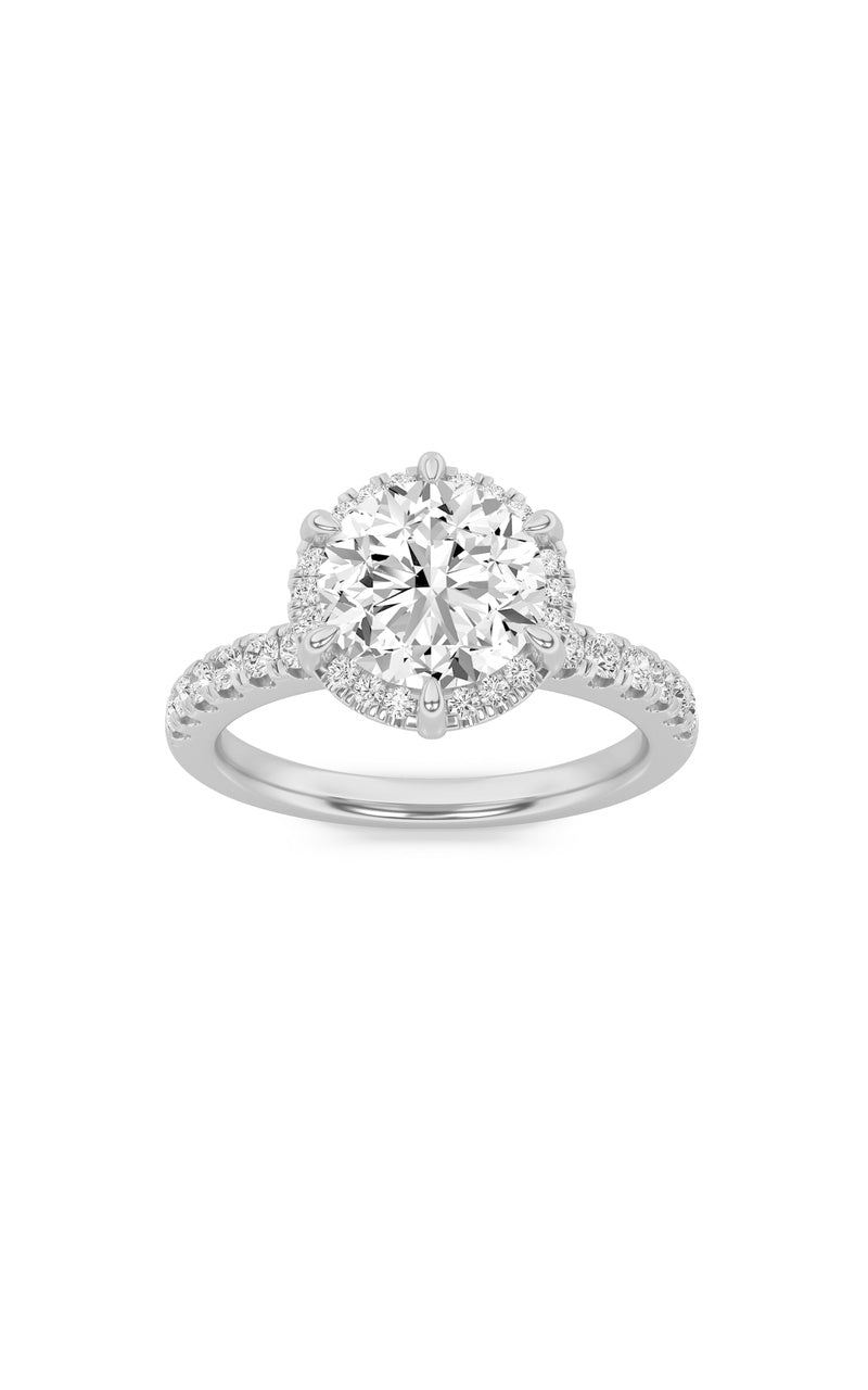 2CTW Round Shaped Lab Grown Diamond (F/VS) Halo Accented Engagement Ring in 14K Gold