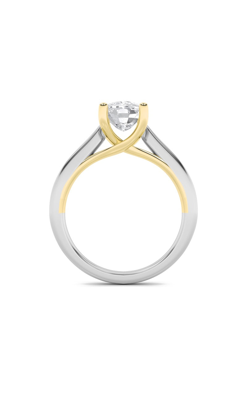 1CTW Elongated Cushion Shaped Lab Grown Diamond (F/VS) Two Tone Cathedral Shank Engagement Ring in 14K Gold