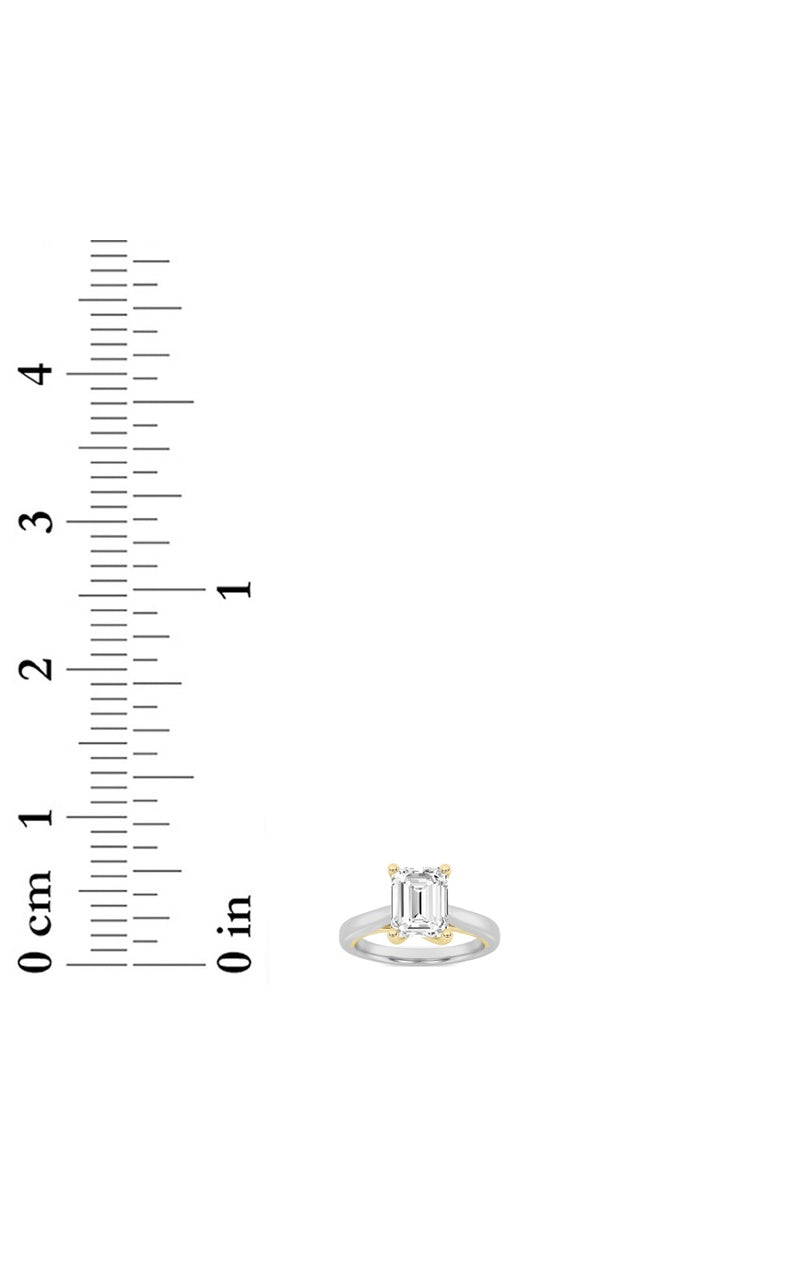 1CTW Emerald Shaped Lab Grown Diamond (F/VS) Two Tone Cathedral Shank Engagement Ring in 14K Gold