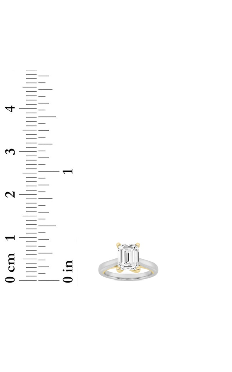 1.5CTW Emerald Shaped Lab Grown Diamond (F/VS) Two Tone Cathedral Shank Engagement Ring in 14K Gold