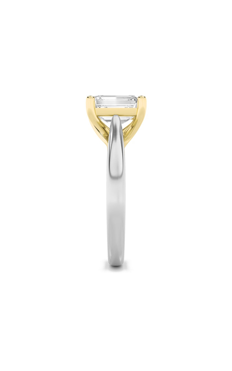 1CTW Radiant Shaped Lab Grown Diamond (F/VS) Two Tone Cathedral Shank Engagement Ring in 14K Gold