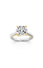 Load image into Gallery viewer, 1CTW Round Shaped Lab Grown Diamond (F/VS) Two Tone Cathedral Shank Engagement Ring in 14K Gold
