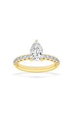 Load image into Gallery viewer, 2CTW Pear Shaped Lab Grown Diamond (F/VS) Hidden Halo Accented Ring in 14K Gold
