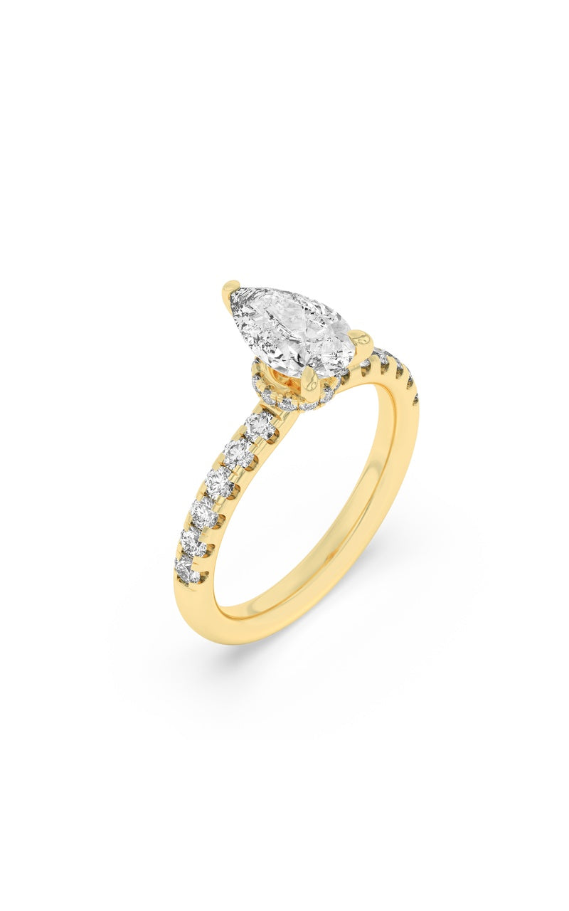 2CTW Pear Shaped Lab Grown Diamond (F/VS) Hidden Halo Accented Ring in 14K Gold