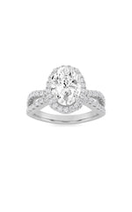 Load image into Gallery viewer, 2CTW Oval Shaped Lab Grown Diamond (F/VS) Split Shank Halo Accented Engagement Ring in 14K Gold
