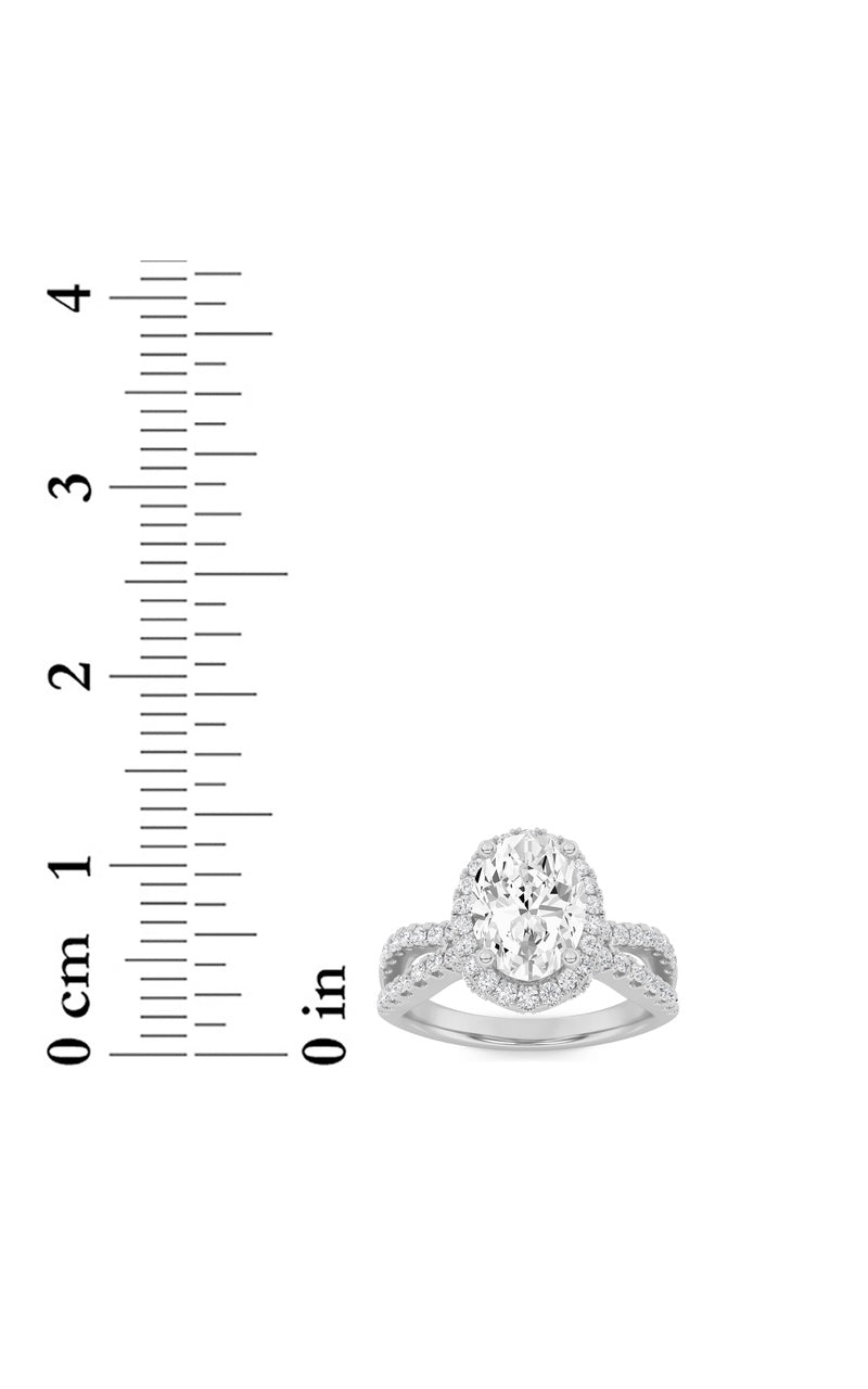 2CTW Oval Shaped Lab Grown Diamond (F/VS) Split Shank Halo Accented Engagement Ring in 14K Gold