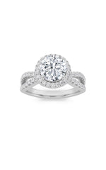 Load image into Gallery viewer, 2CTW Round Shaped Lab Grown Diamond (F/VS) Split Shank Halo Accented Engagement Ring in 14K Gold
