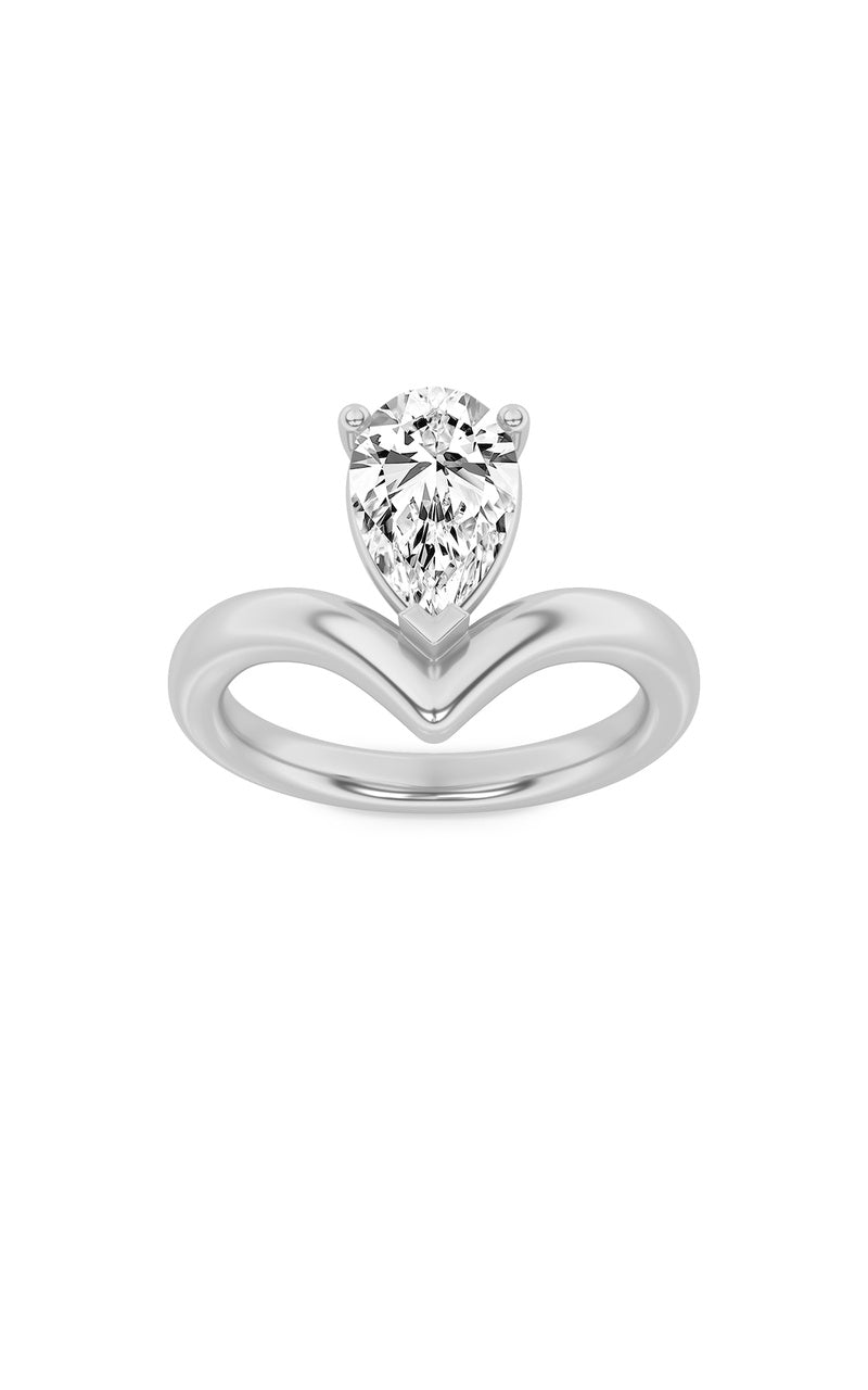 1.5CTW Pear Shaped Lab Grown Diamond (F/VS) Chevron Solitaire Engagement Ring in 14K Gold