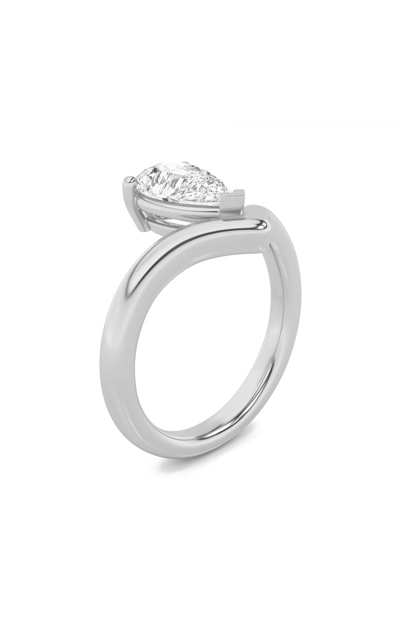 1.5CTW Pear Shaped Lab Grown Diamond (F/VS) Chevron Solitaire Engagement Ring in 14K Gold