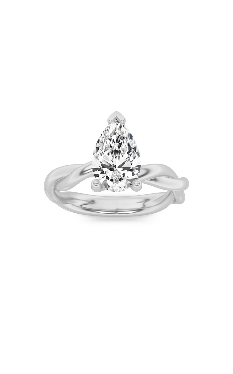 2CTW Pear Shaped Lab Grown Diamond (F/VS) Twisted Shank Solitaire Engagement Ring in 14K Gold
