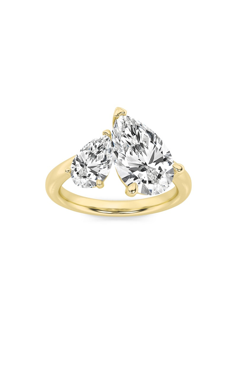3CTW Pear Shaped Lab Grown Diamond (F/VS) Toi et Moi Engagement Ring in 14K Gold
