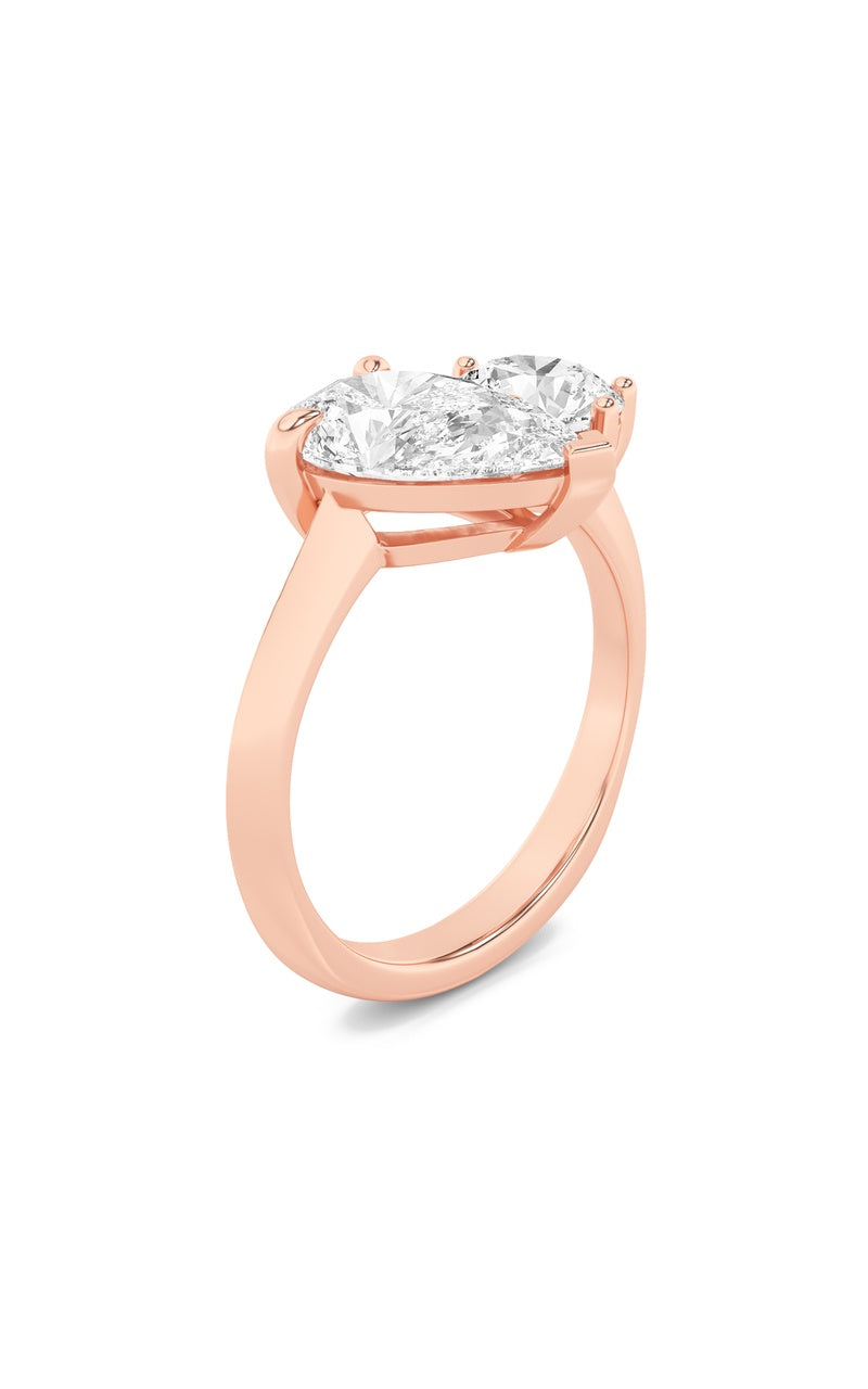3CTW Pear Shaped Lab Grown Diamond (F/VS) Toi et Moi Engagement Ring in 14K Gold