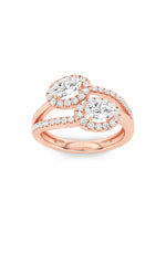 Load image into Gallery viewer, 1CTW Oval Shaped Lab Grown Diamond (F/VS) Accented Toi et Moi Fashiion Ring in 14K Gold
