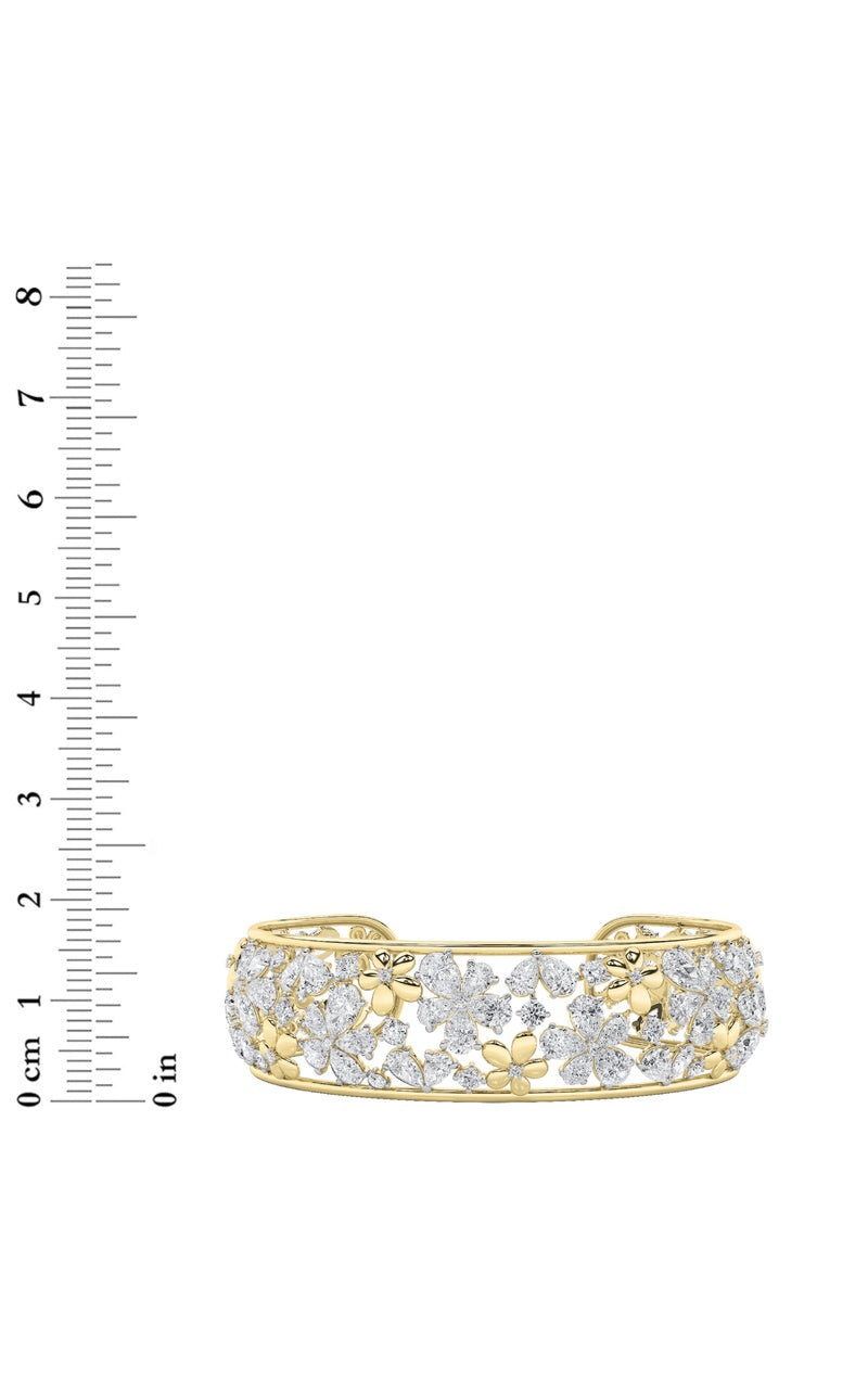 23.5CTW Mix Shaped Lab Grown Diamond (F/VS) Fancy Flower Bracelet in 14K Gold