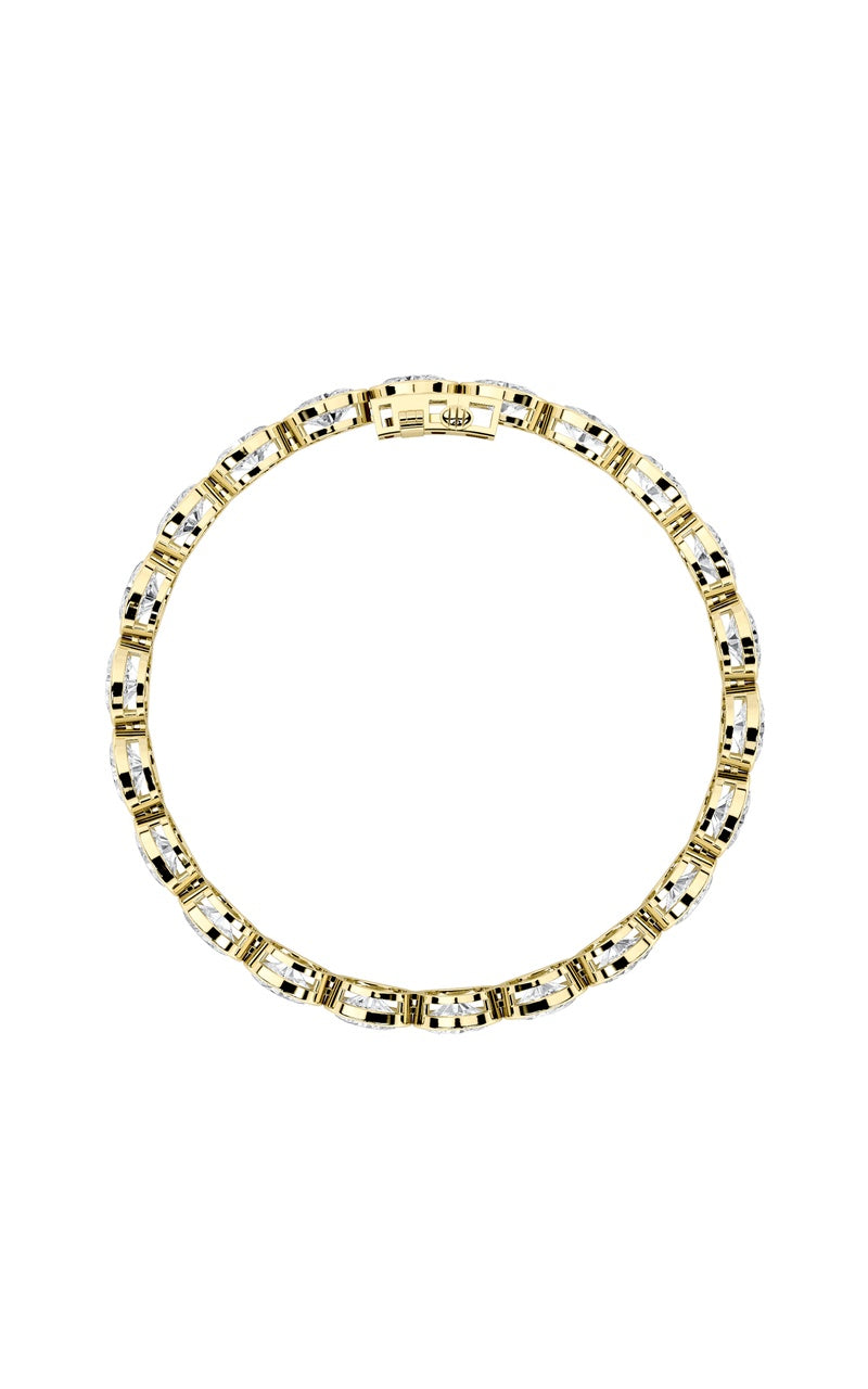 15CTW Oval Shaped Lab Grown Diamond (F/VS) East West Bezel Set Bracelet in 14K Gold