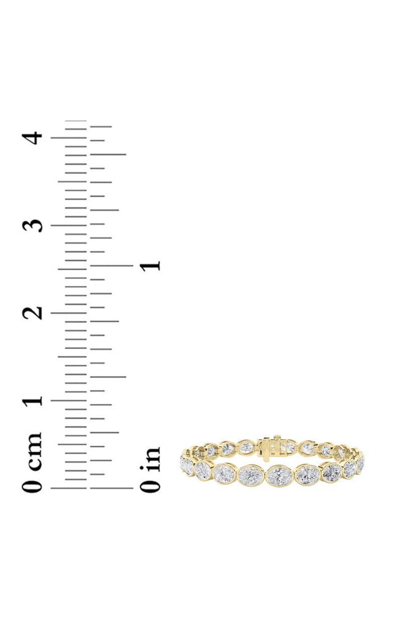 15CTW Oval Shaped Lab Grown Diamond (F/VS) East West Bezel Set Bracelet in 14K Gold