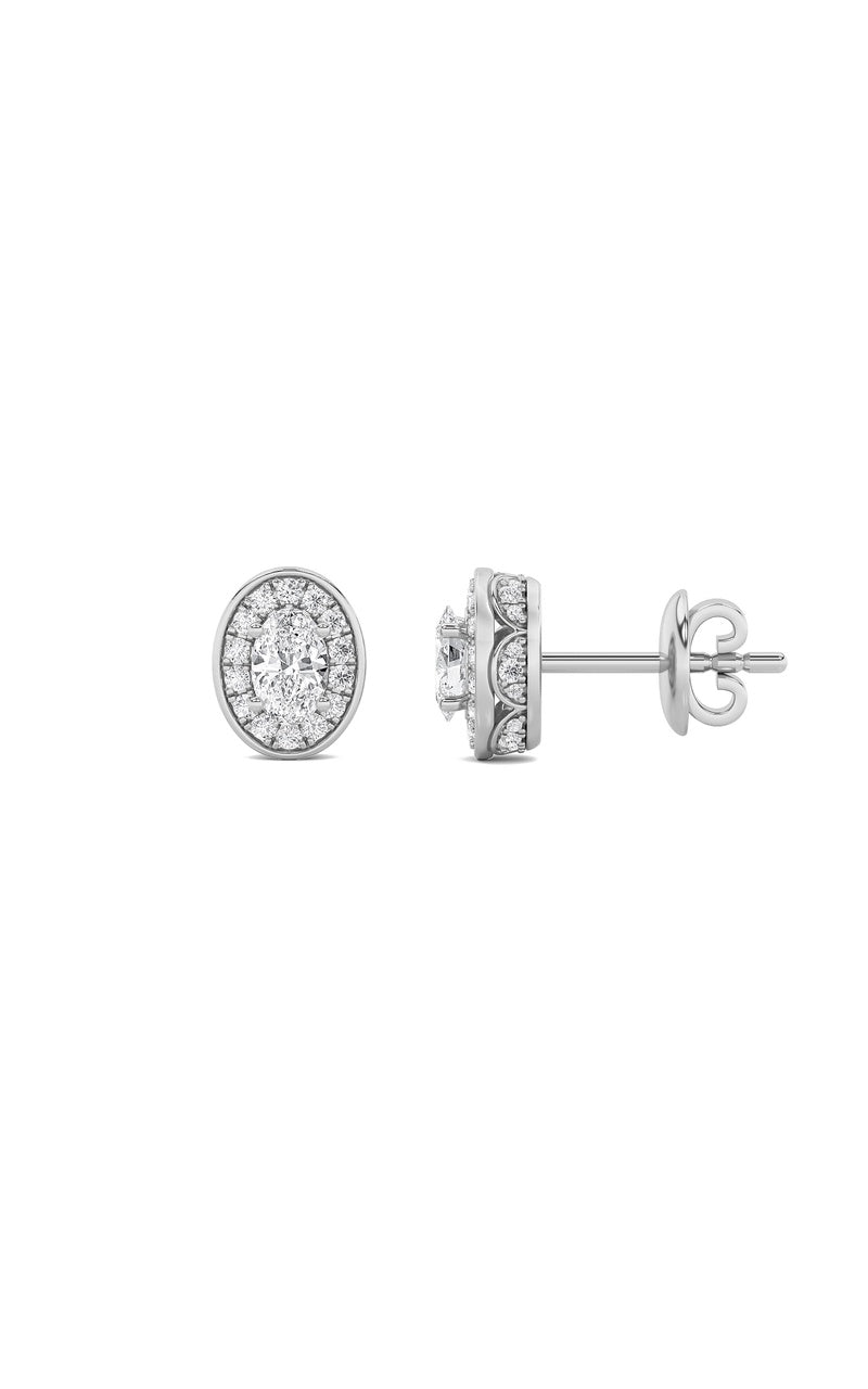 2CTW Oval Shaped Lab Grown Diamond (F/VS) Halo Stud Earrings in 14K Gold