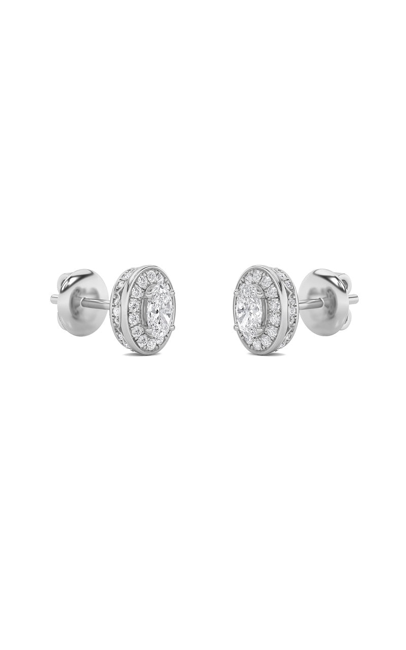 2CTW Oval Shaped Lab Grown Diamond (F/VS) Halo Stud Earrings in 14K Gold
