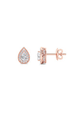 Load image into Gallery viewer, 1CTW Pear Shaped Lab Grown Diamond (F/VVS) Halo Stud Earrings in 14K Gold
