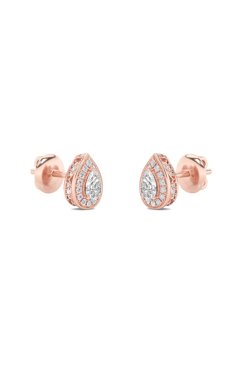 1CTW Pear Shaped Lab Grown Diamond (F/VVS) Halo Stud Earrings in 14K Gold