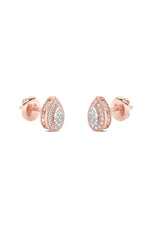Load image into Gallery viewer, 1CTW Pear Shaped Lab Grown Diamond (F/VVS) Halo Stud Earrings in 14K Gold
