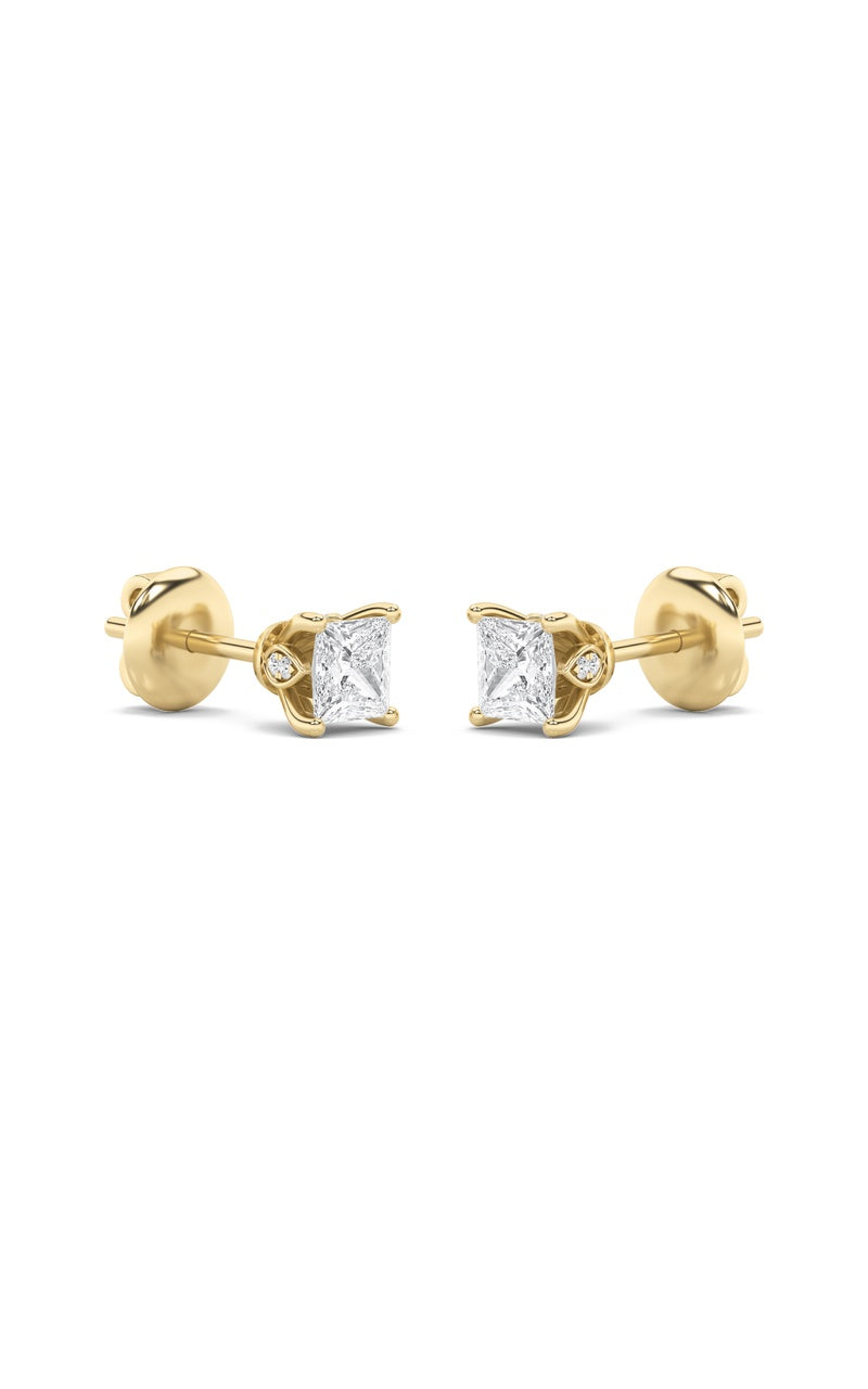2CTW Princess Shaped Lab Grown Diamond (F/VS) Tulip Head Stud Earrings in 14K Gold