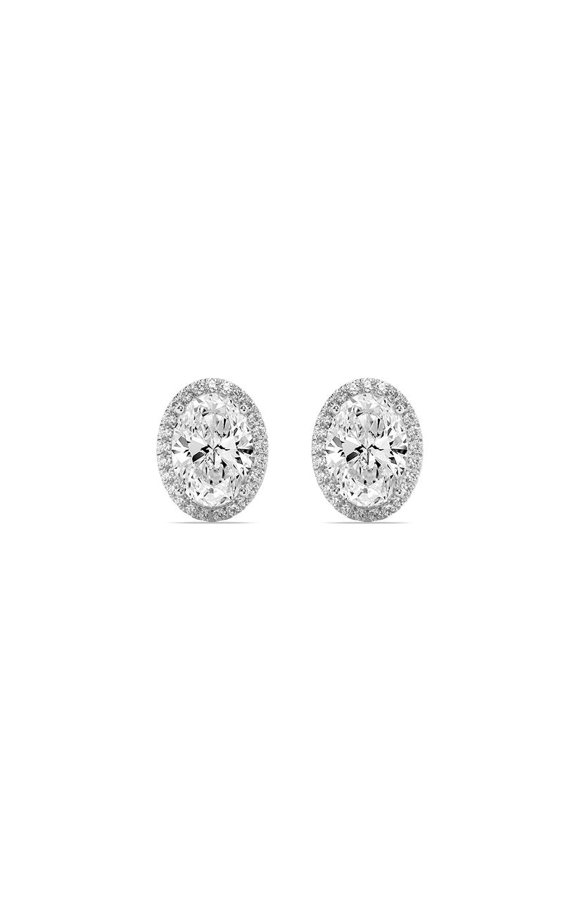 3CTW Oval Shaped Lab Grown Diamond (F/VS) Halo Stud Earrings in 14K Gold