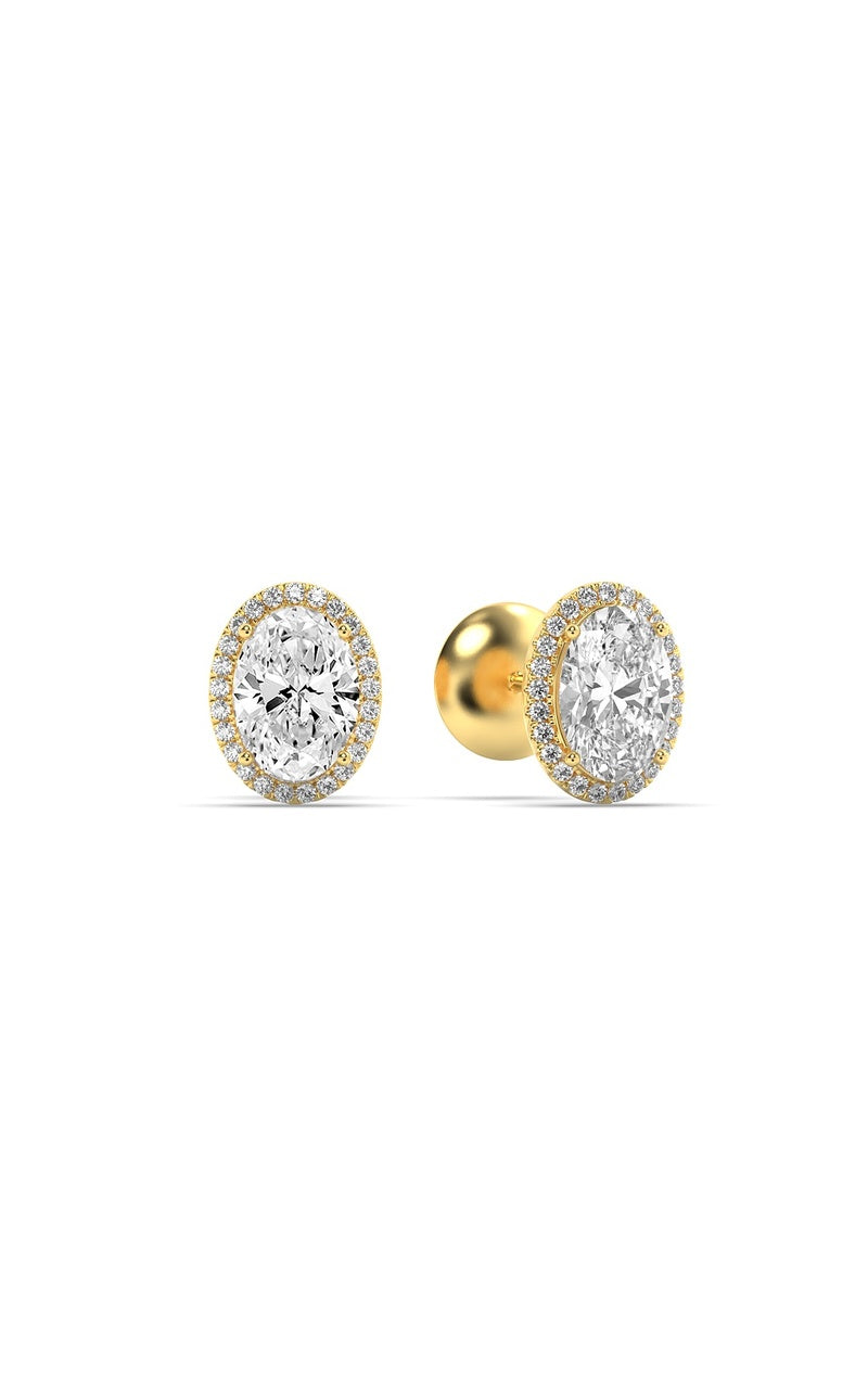 3CTW Oval Shaped Lab Grown Diamond (F/VS) Halo Stud Earrings in 14K Gold