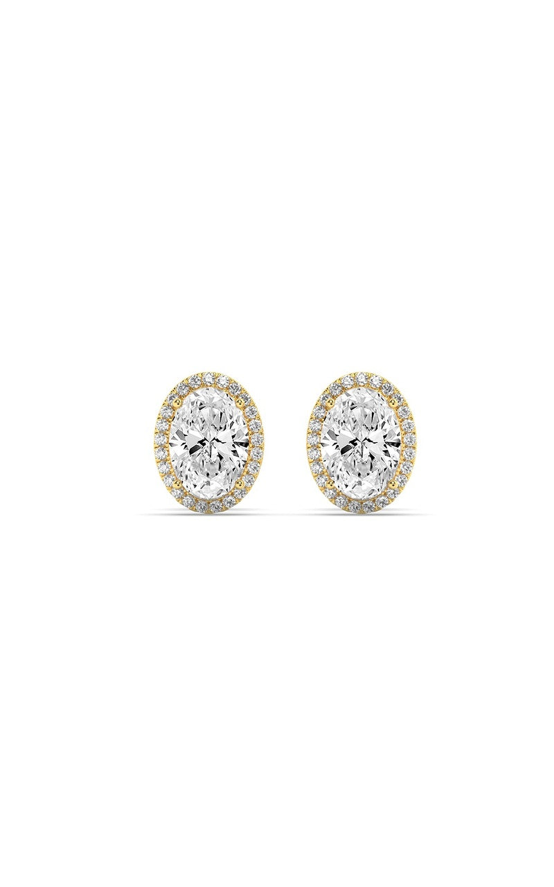3CTW Oval Shaped Lab Grown Diamond (F/VS) Halo Stud Earrings in 14K Gold