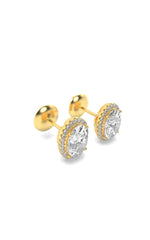 Load image into Gallery viewer, 3CTW Oval Shaped Lab Grown Diamond (F/VS) Halo Stud Earrings in 14K Gold
