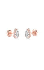 Load image into Gallery viewer, 1CTW Pear Shaped Lab Grown Diamond (F/VS) Halo Stud Earrings in 14K Gold

