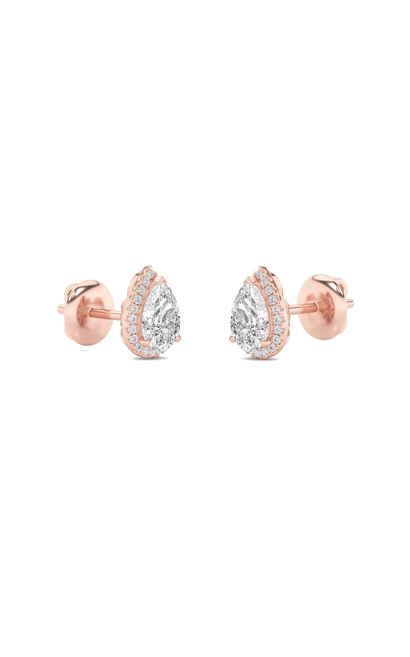 3CTW Pear Shaped Lab Grown Diamond (F/VS) Halo Stud Earrings in 14K Gold