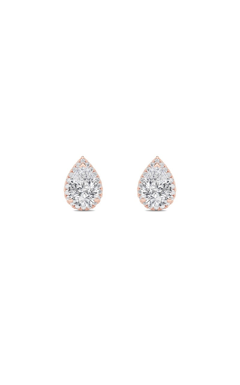 3CTW Pear Shaped Lab Grown Diamond (F/VS) Halo Stud Earrings in 14K Gold