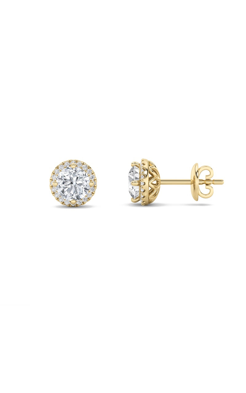 2CTW Round Shaped Lab Grown Diamond (F/VS) Halo Stud Earrings in 14K Gold